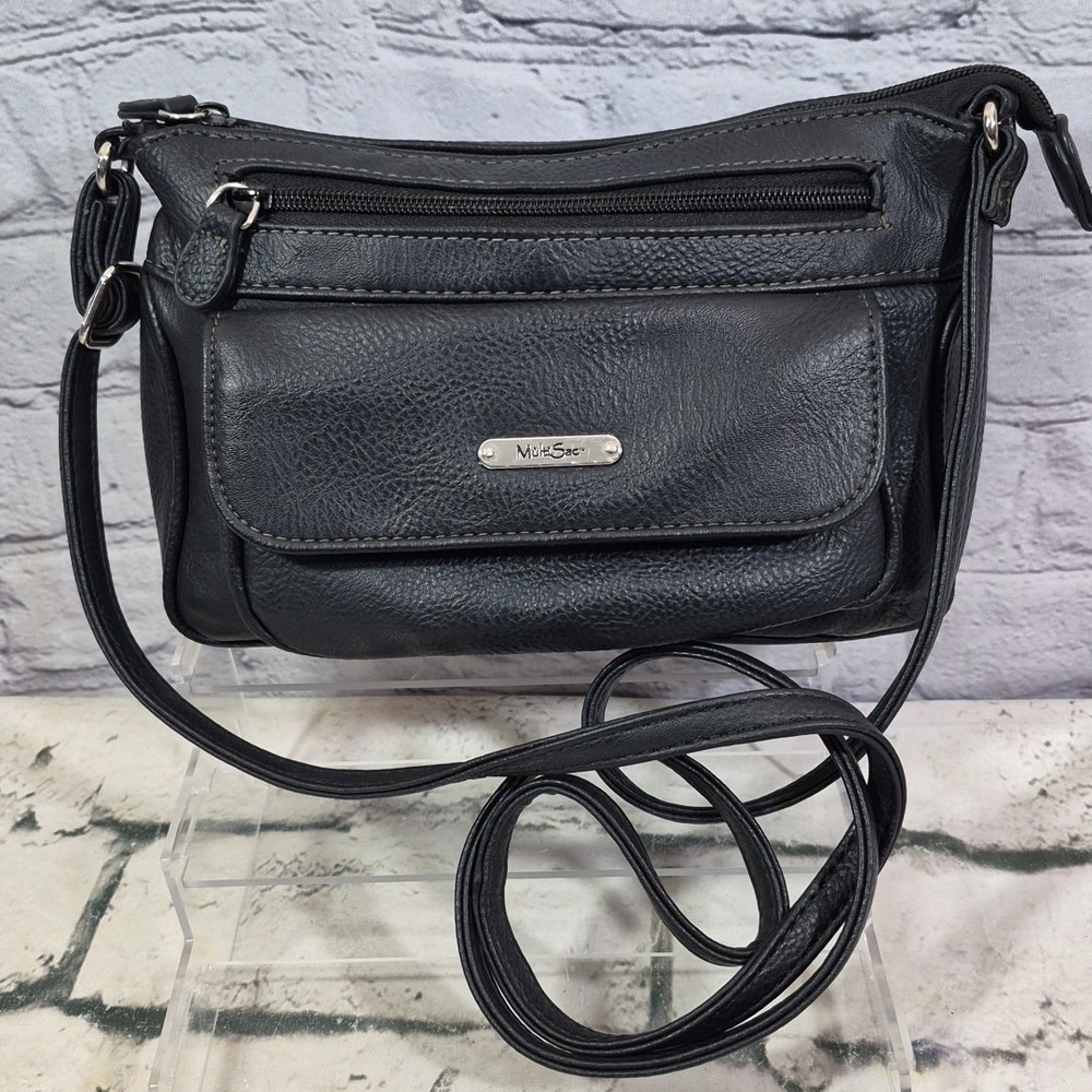 MultiSac Leather‎ Crossbody Black Purse Handbag With Organizer